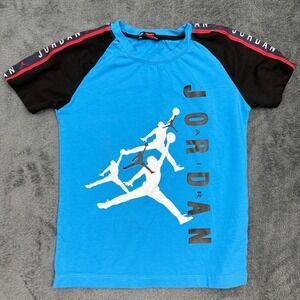 Jordan Kids T-Shirt Blue Black Raglan Tee Jumpman Graphic‎ Toddler Size 3/4